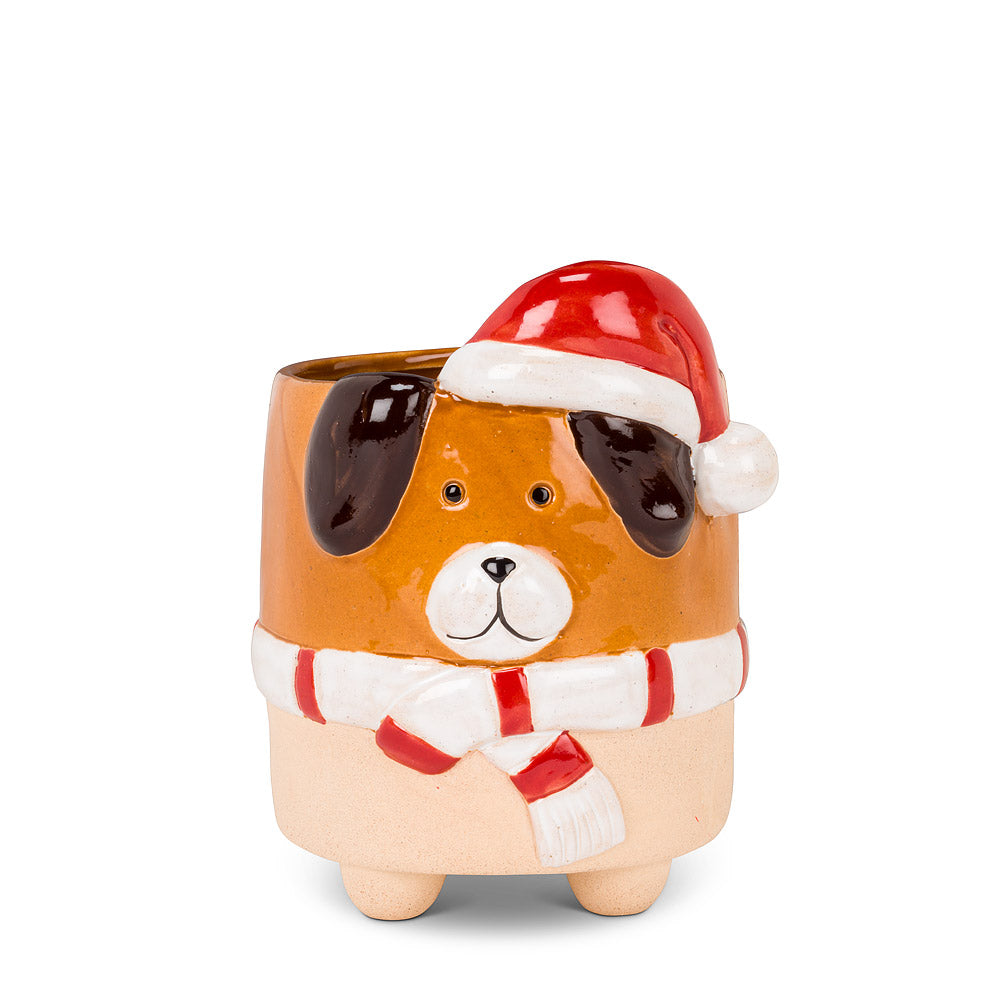 Dog with Santa Hat Planter