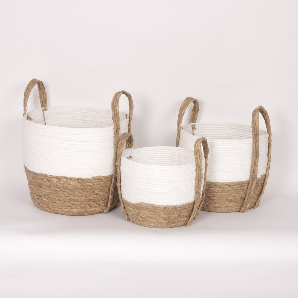 Natural Straw Baskets - White/Black