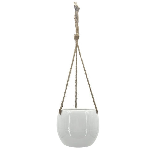 White Hanging Ceramic Globe Pot