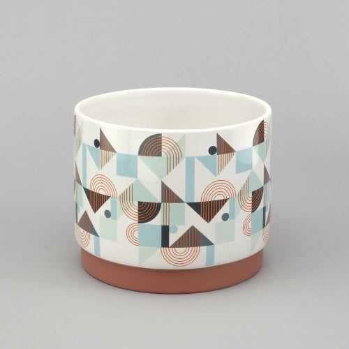 White & Blue Dolomite Geometric Pattern Pot