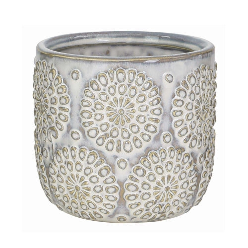 White wash /Cream Embossed Ceramic Circle Pot