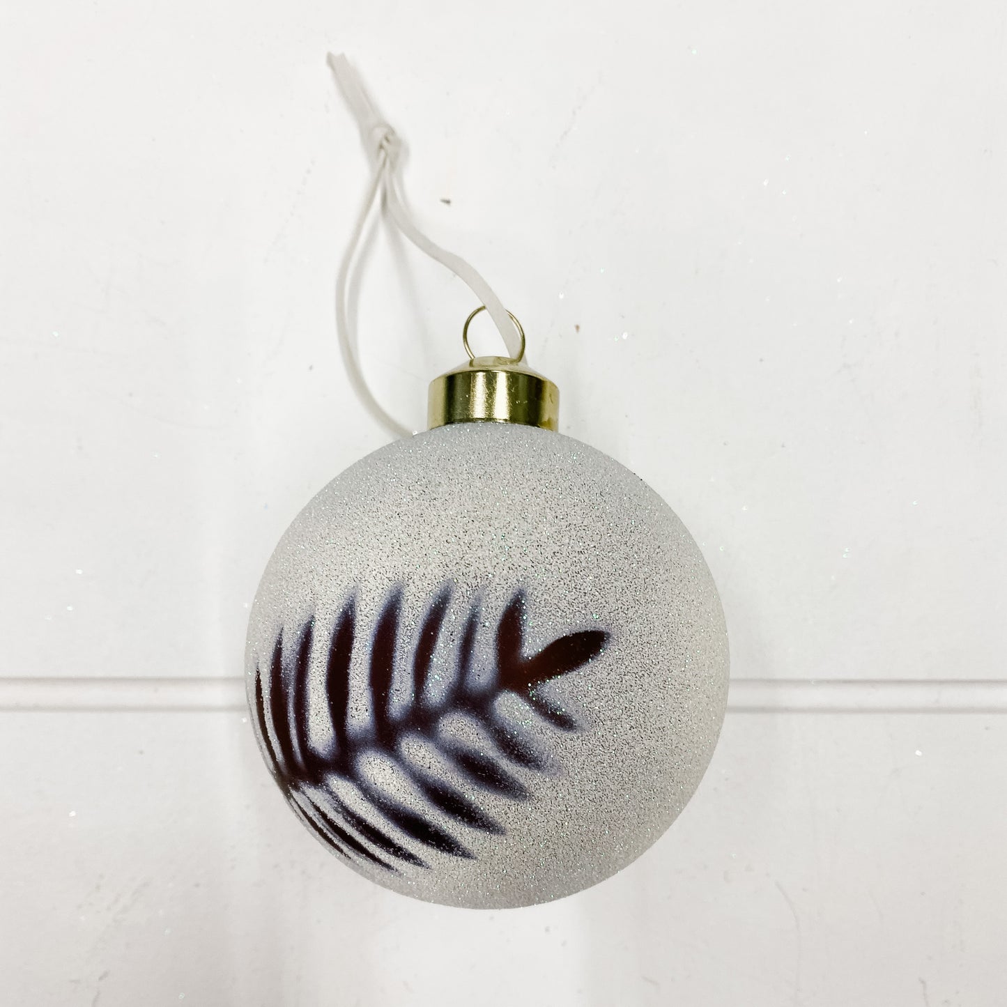 White Glitter Glass Leaf Ornament