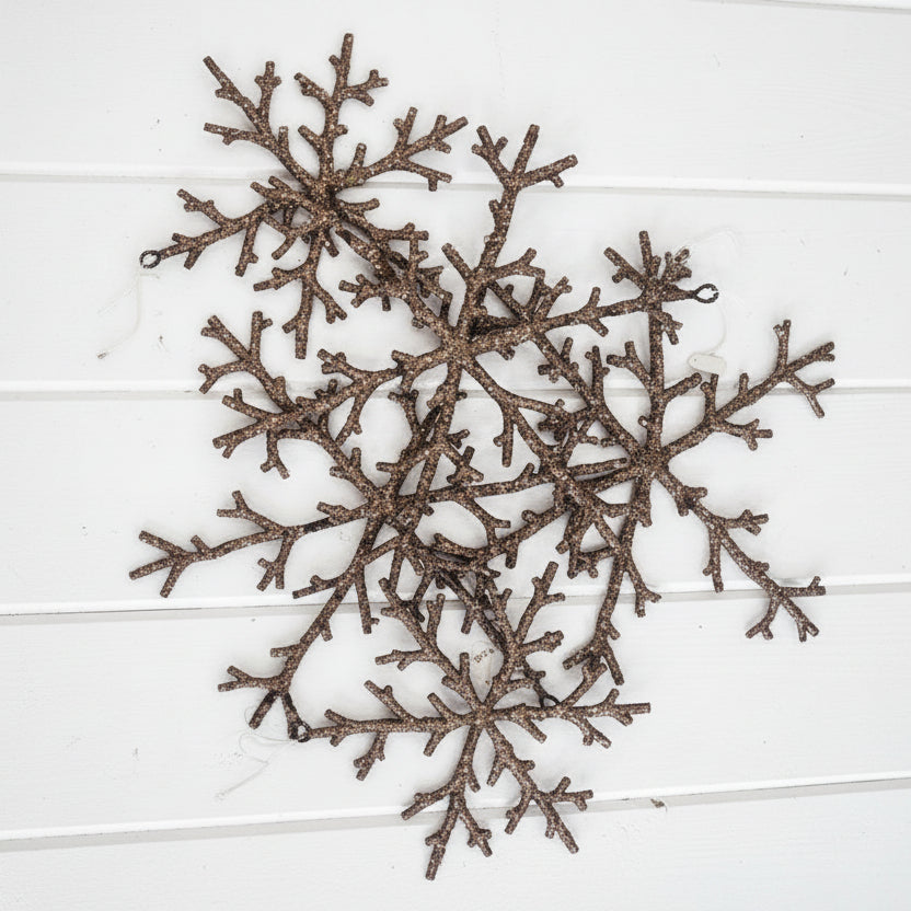 Champagne Bronzed Sparkle Snowflake Ornaments