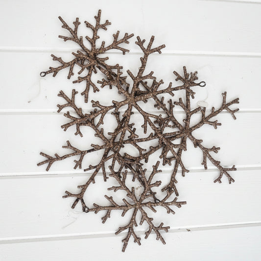 Champagne Bronzed Sparkle Snowflake Ornaments