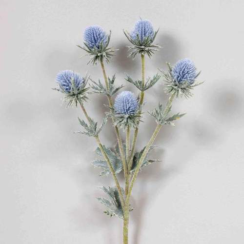 Blue Flocked Thistle Spray