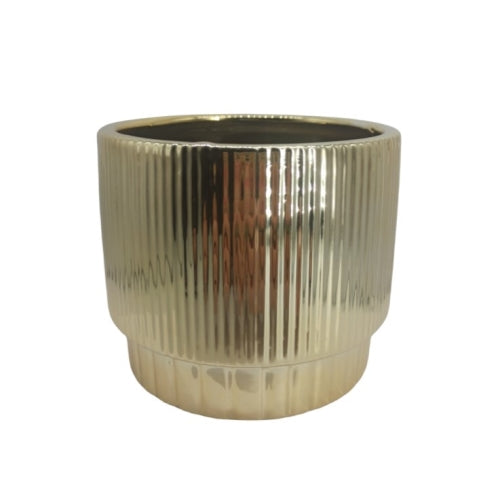 Gold Ribbed Ceramic Pot