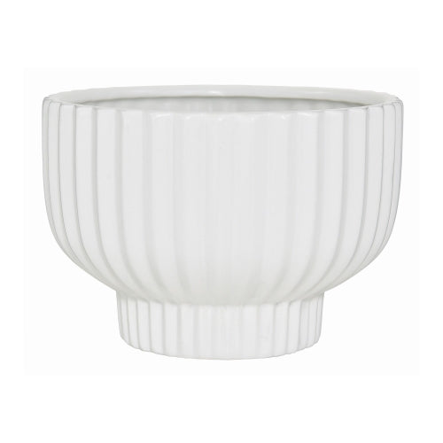 White Ribbed Stoneware Pot with Base
