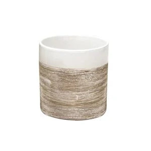 Taupe Pinstripe Ceramic Pot
