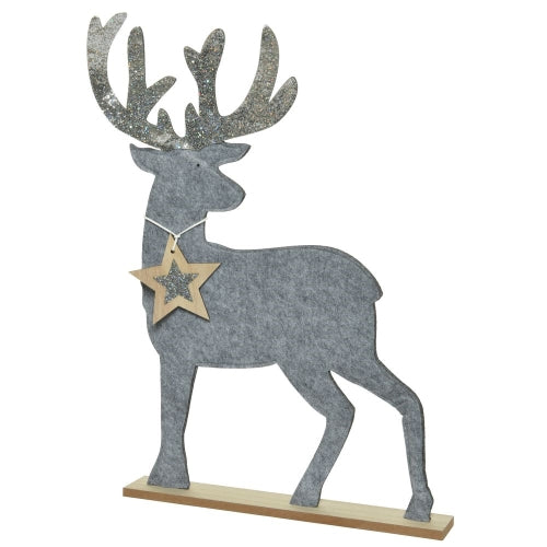 Misty Grey Felt Deer with Star on Stand
