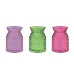 Pink Purple or Green Embossed Glass Vase