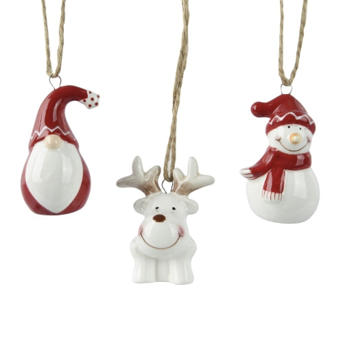Red & White Dolomite Deer, Gnome, Frosty Ornaments