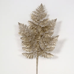 Glittered Metallic Champagne Leather Leaf Spray