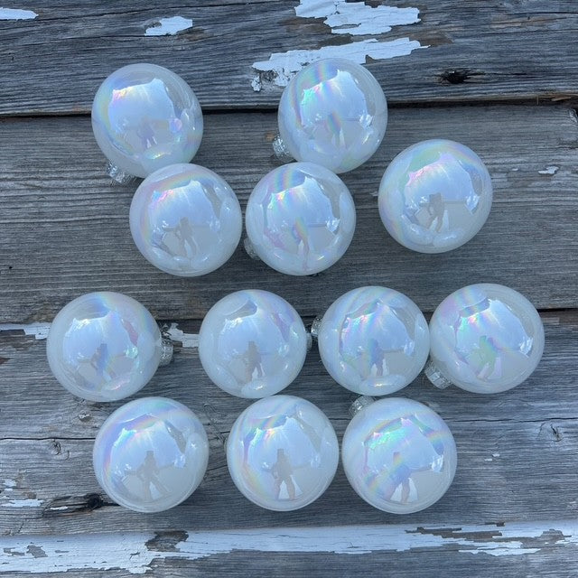 White Iridescent Glass Ball Ornaments