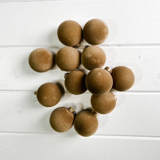 Tan Velvet Shatter Proof Ball Ornaments