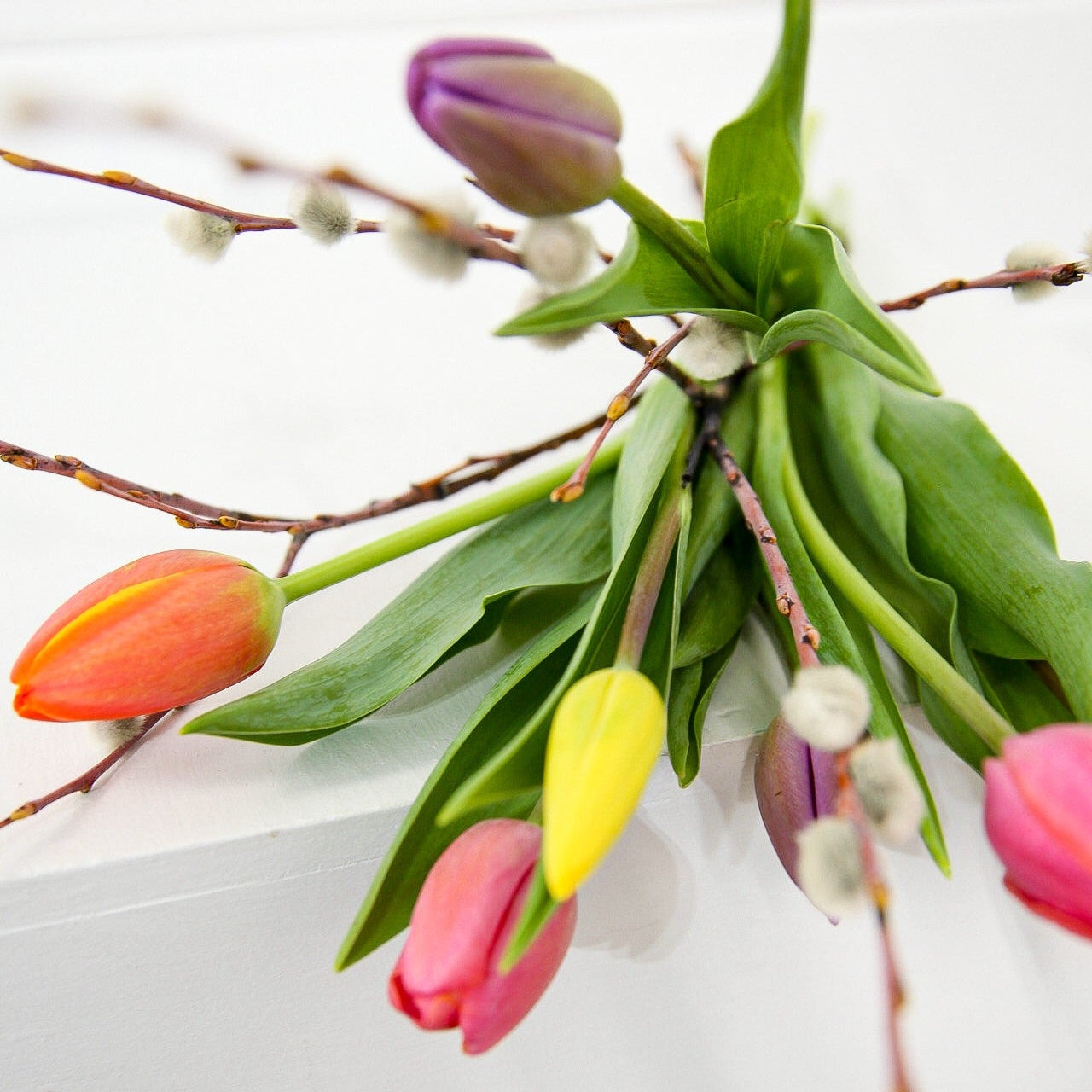 Tulip Bunches with Pussy Willow