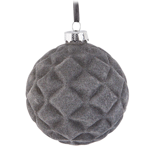 Grey Quilted Ball Ornament