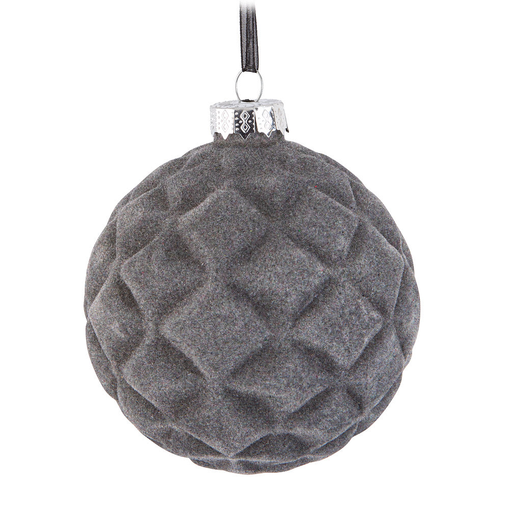 Grey Quilted Ball Ornament
