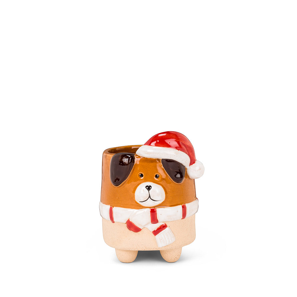 Dog with Santa Hat Planter