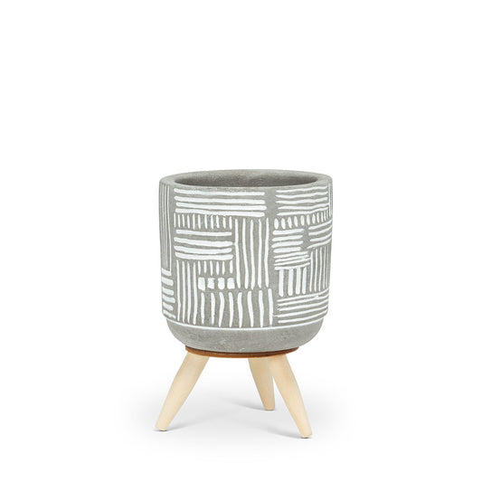 Grey + White Grid Tripod Planter