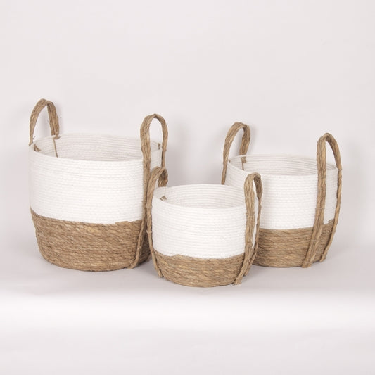 Natural Straw Baskets - White/Black