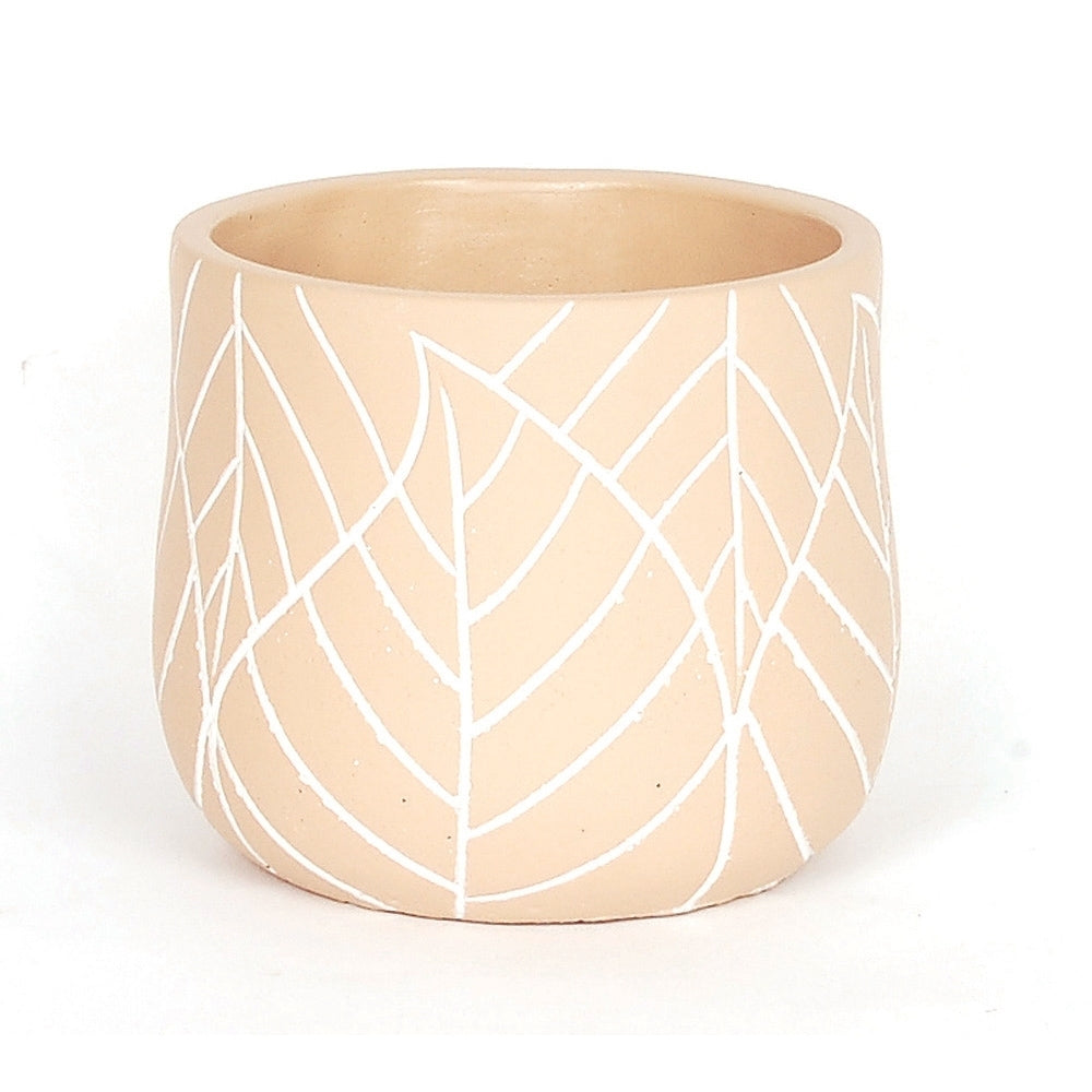 Blush Concrete Pot With With Leaves