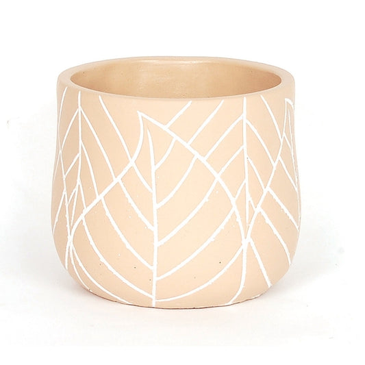 Blush Concrete Pot With With Leaves