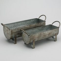 Galvanized Metal Barrel Planter with Legs & Handles