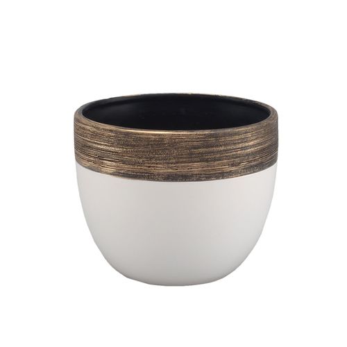 White Dolomite Brushed Black & Gold Rimmed Pot