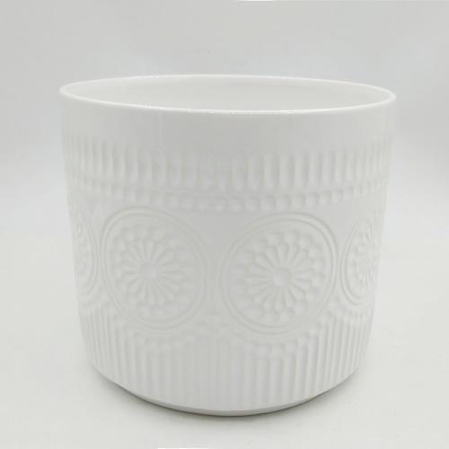 White Dolomite Pot with Medallion Relief