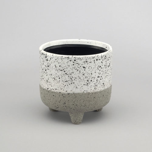 White & Grey Speckled Stoneware Pot with Feet