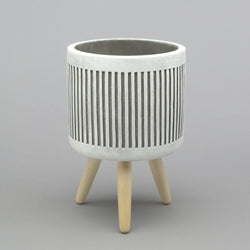 White with Grey Vetrical Rib Cement Tripod Pot with Legs