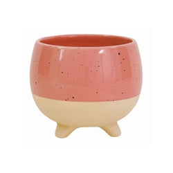 Flamingo Pink & Tan Speckled Footed Pot
