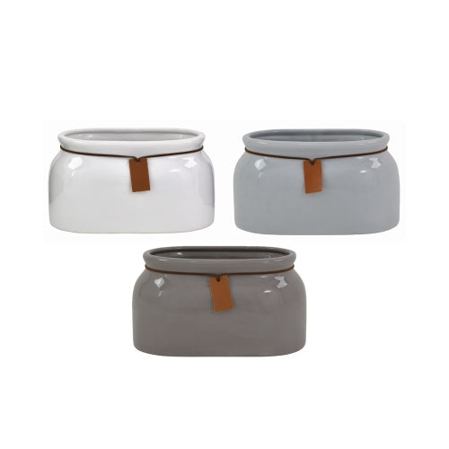 Oval Ceramic Rope Décor Planters