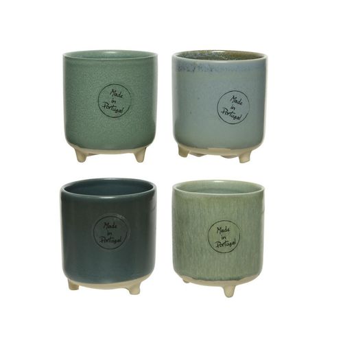 Green Stoneware Mini Pots with Feet- Assorted colours