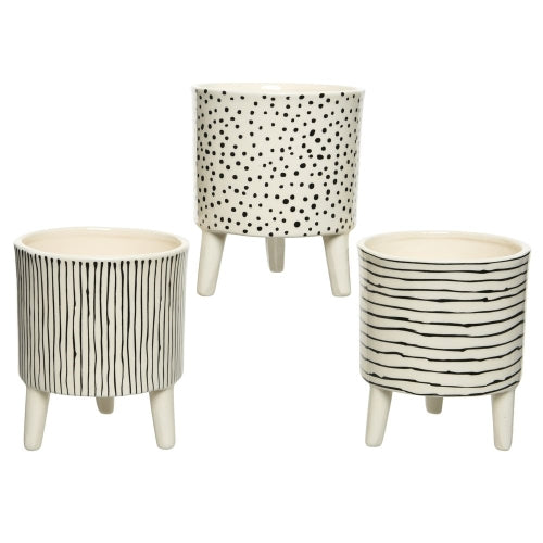 White & Black Dolomite Dot/Line Pots