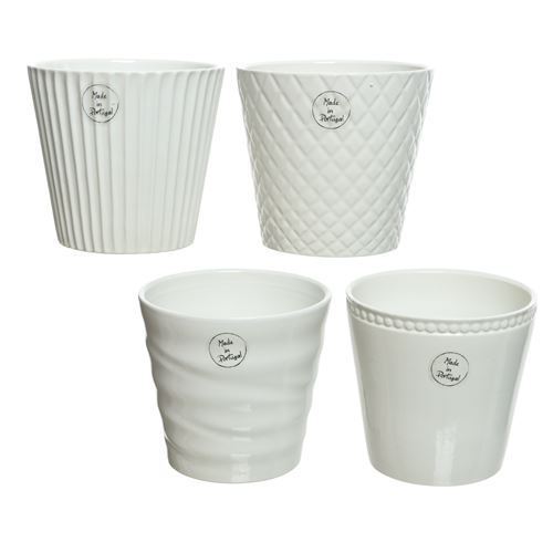White Stoneware Designer Finish Pots- 4 Assorted