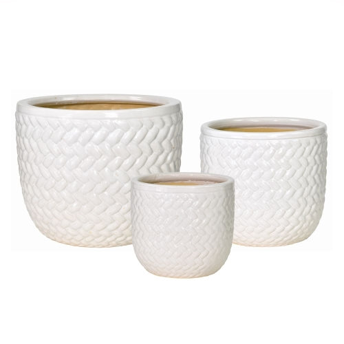 White Ceramic Embossed Pots - Three Sizes
