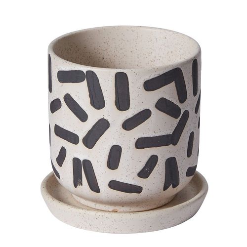 Off White Speckled with Black Stripes Sundae Pot with Saucer