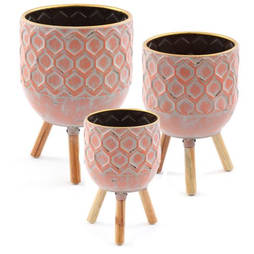 Coral Embossed Metal Tripod Pot - Three Sizes