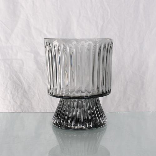 Grey Ribbed Glass Pedestal Vase