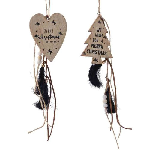 Wood Tree or Heart Ornaments with Tassels