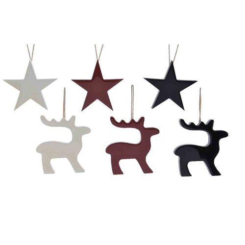 White or Red or Black Star or Reindeer Ornaments
