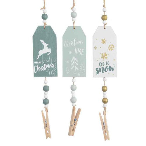 White/ Teal Wood w/Beads & Clothes Pins