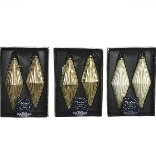 Ridged Glass Drop Ornaments with Glitter