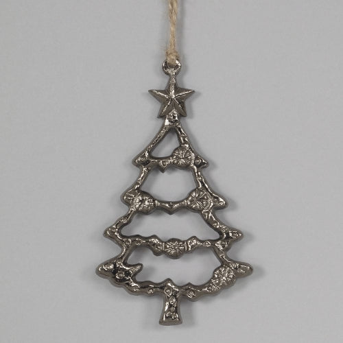 Antique Pewter Aluminum Xmas Tree Ornament