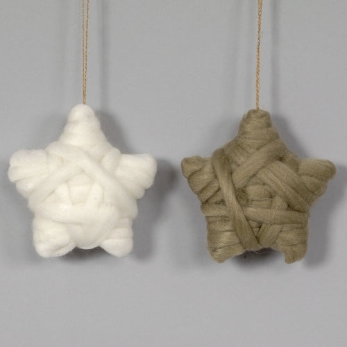 Beige / White Yarn Wrapped Star Ornament