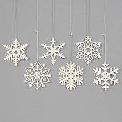 White Wood Snowflake Ornaments