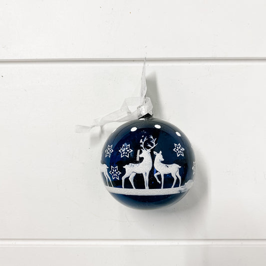 Blue Glass Deer Ball Ornament