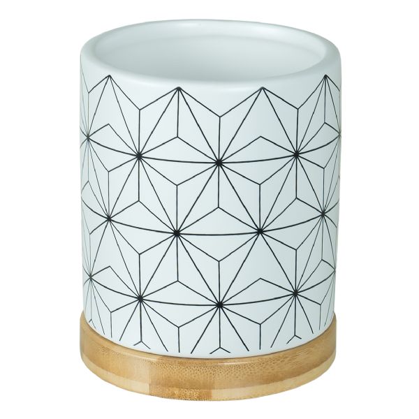 White Design Pot With Wood Bottom