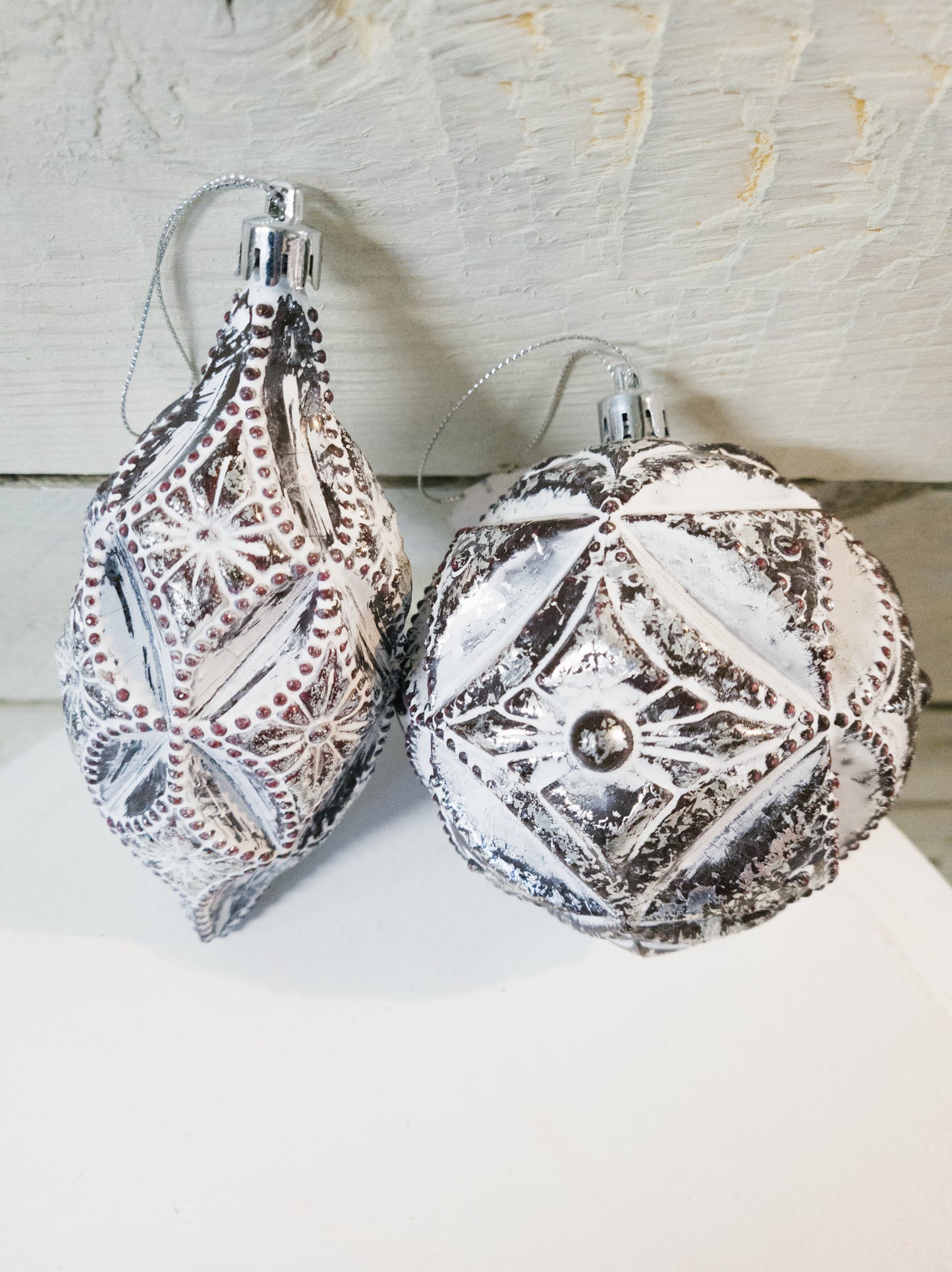 Carved White/Silver Ornament